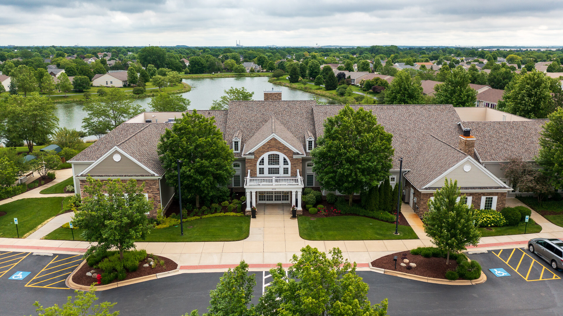 aerial HOA commercial entryway common building