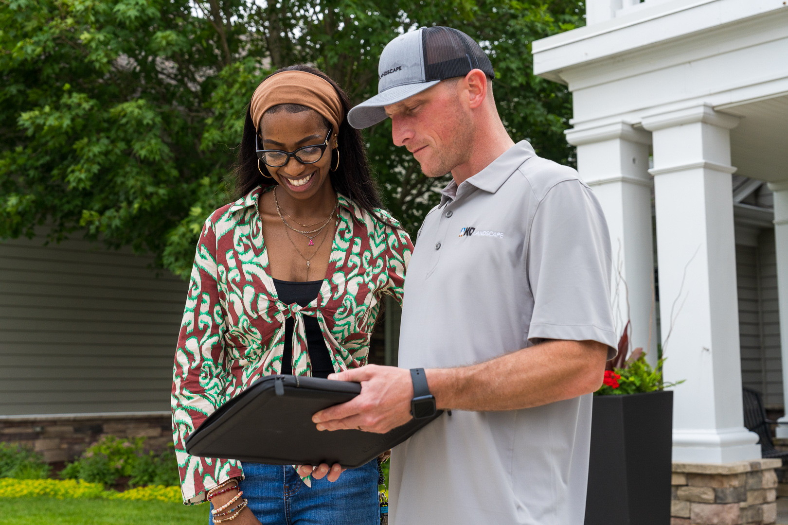 commercial HOA account manager and property manager customer reviewing inspecting a property 34