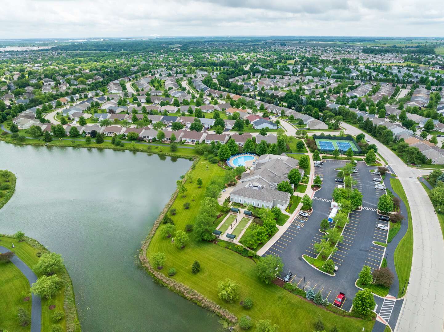 commercial HOA aerial with pond 4