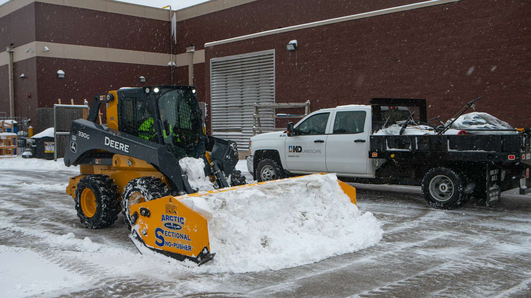 KD Landscape snow removal truck in Chicagoland