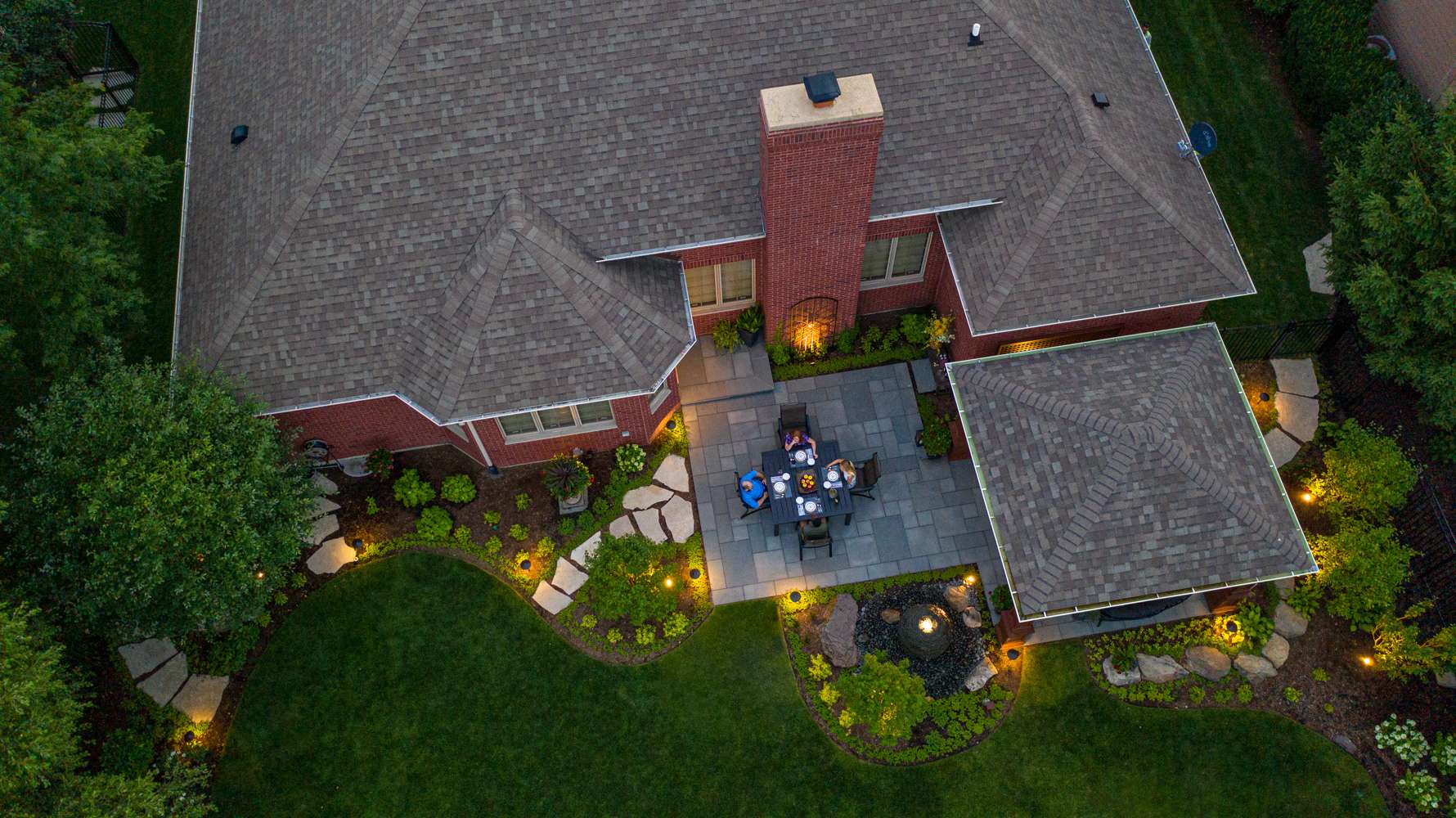 Aerial view of landscape lighting