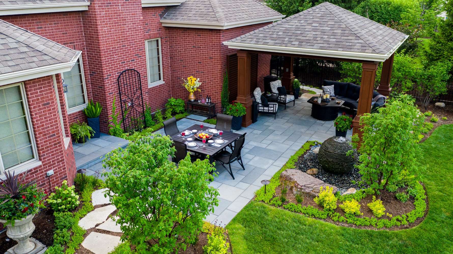 Backyard patio and pavilion for entertaining