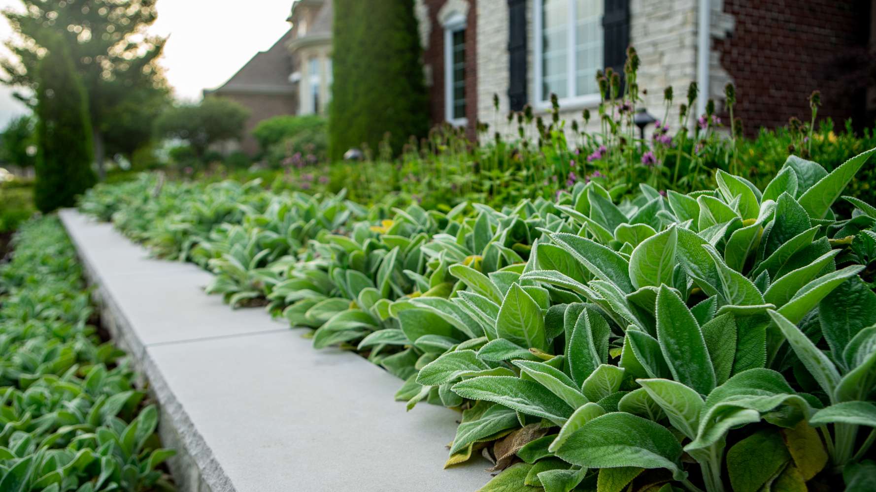 lambs ear stacchys planting along retaining wall border bed