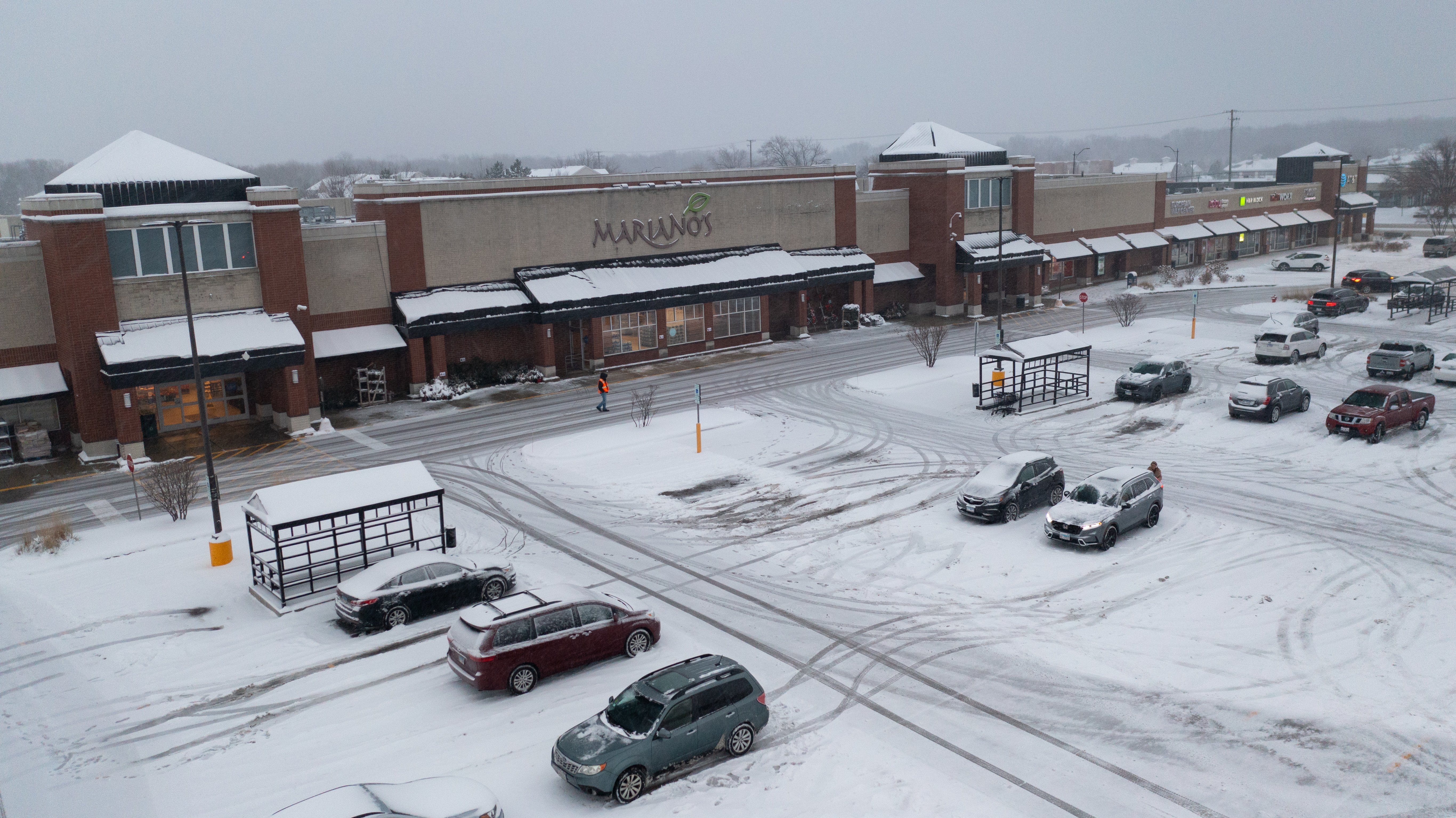 aerial retail center snow removal