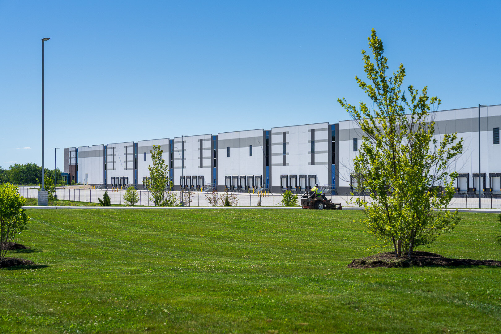 lawn space in front of a commercial warehouse