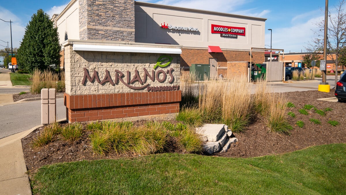 entrance sign planting beds for a chicago mixed-use retail center
