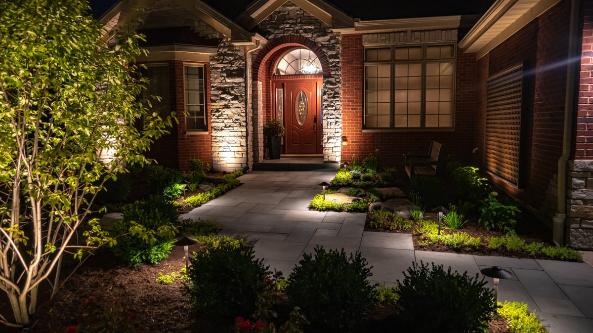 front walkway with landscape lighting